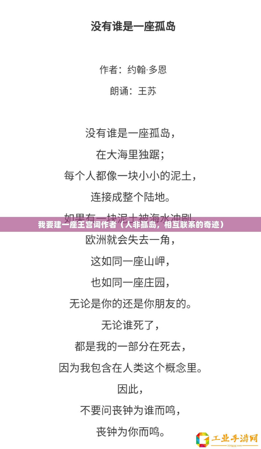 我要建一座王宮詞作者（人非孤島，相互聯系的奇跡）
