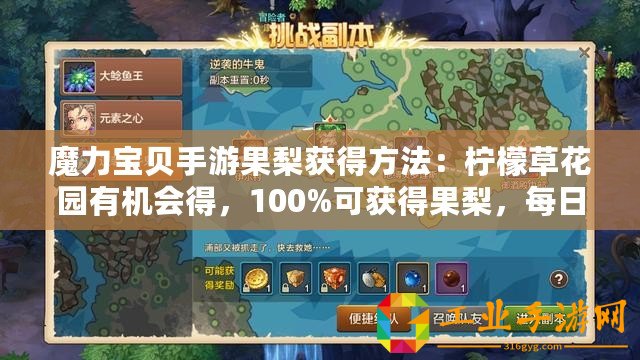 魔力寶貝手游果梨獲得方法：檸檬草花園有機會得，100%可獲得果梨，每日登錄可領取獎勵